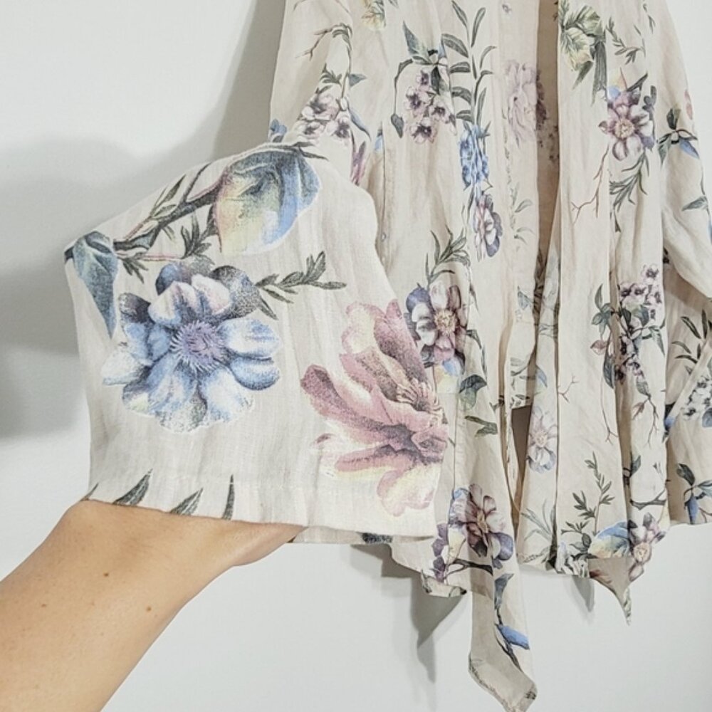 Bellambra Floral 100% Linen Open Cardigan Italy Lightweight Adjustable Sides L - Picture 3 of 10